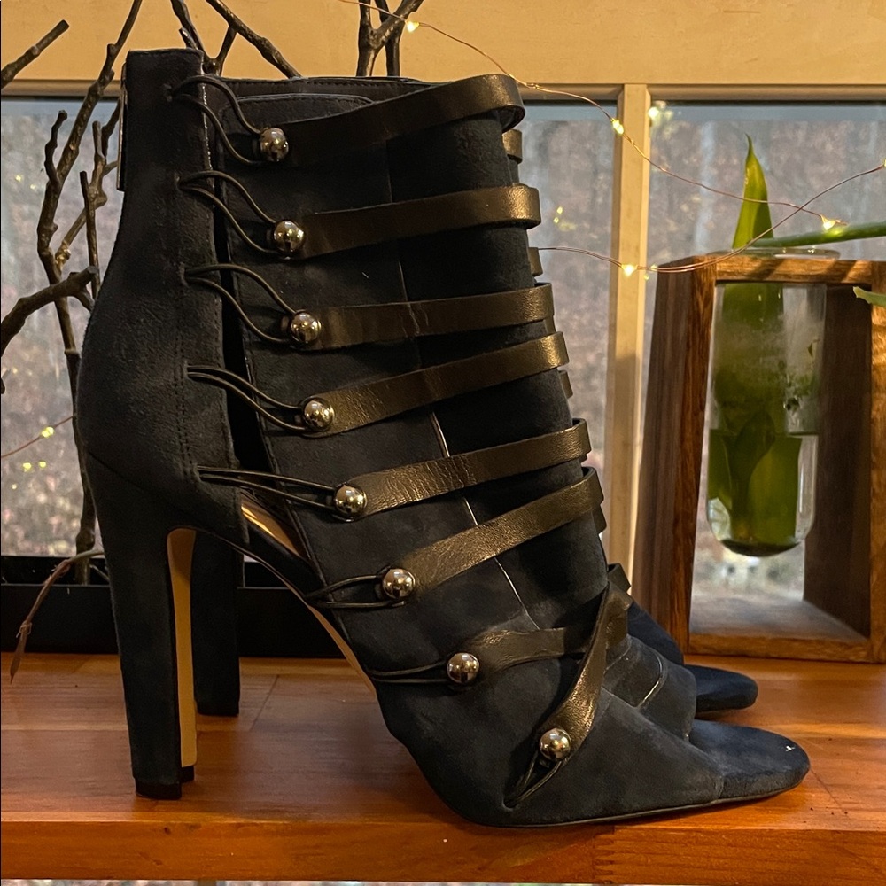 Karl Lagerfeld Black Strappy Heeled Boots